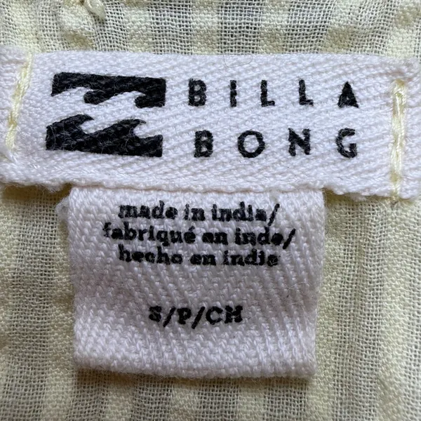 Billabong Womens Yellow Striped Puff Sleeve Button Front Seersucker Romper Sz‎ S - Image 2