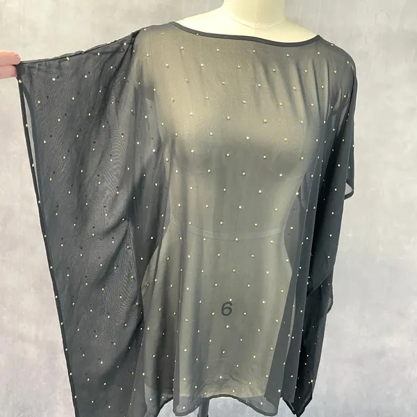 Michael Kors Womens Poncho Top Size S/M Black Gold Studded Sheer Flowy Glam - Image 2