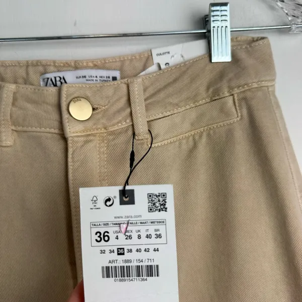 NWT ZARA Marine Culotte Crop Pants Jeans Sz 4 Sand Beige - Image 6