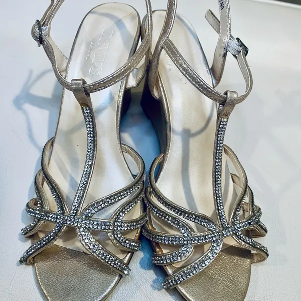 David's Bridal Metallic Strappy Heels - Image 4
