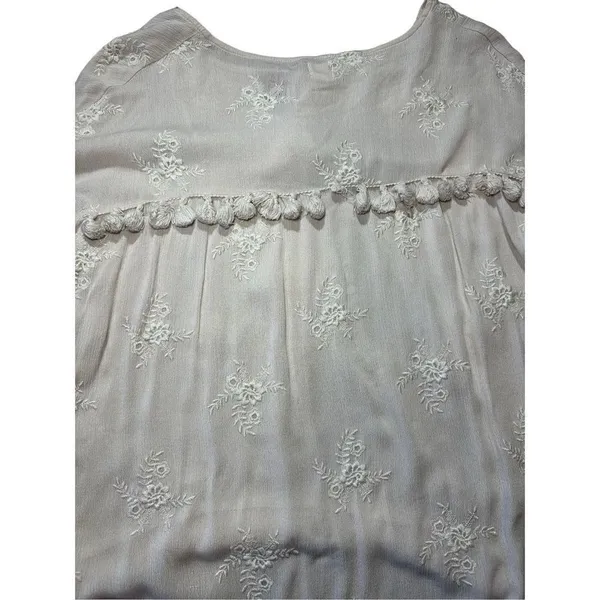 Surf Gypsy‎ Floral Embroidery Blush Fringe Crop Blouse Sz Small - Image 6