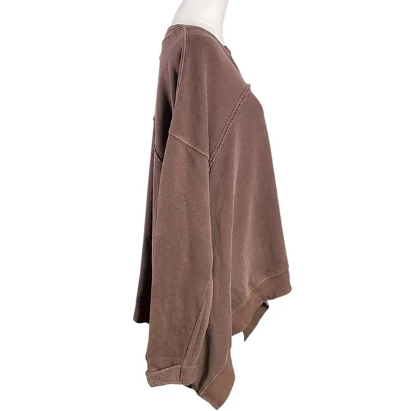 Free People Bohemian Billowy Handkerchief Hem Cascade Sweatshirt Brown XS NWT - Image 6