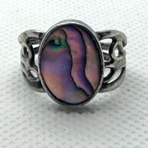 Vintage Sterling Silver Abalone Shell Oval Ring - Image 3