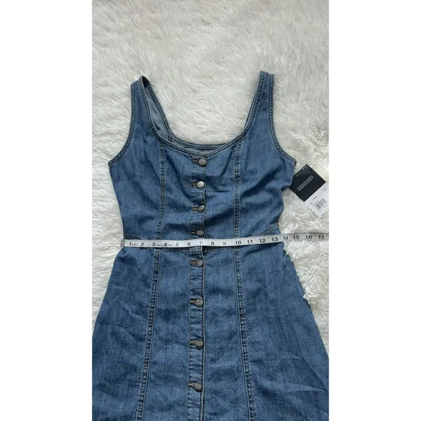 Lee Women’s Blue Denim Button Front Sleeveless Square Neck A-Line Dress Size S - Image 8