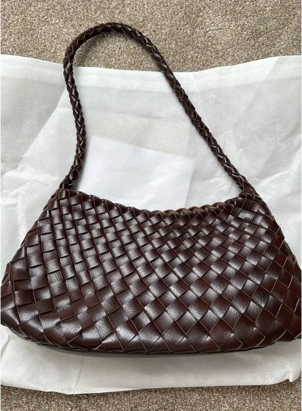 Woven Shoulder Handbag Brown - Image 4