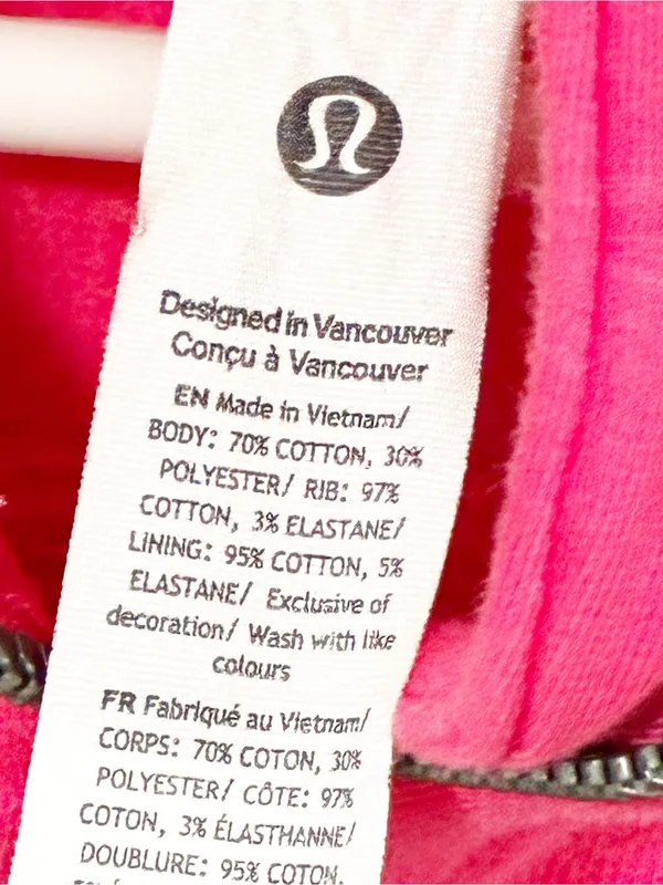 Lululemon Lip Gloss Pink Scuba Full Zip Cropped Hoodie Sweatshirt Size 10 - Image 3