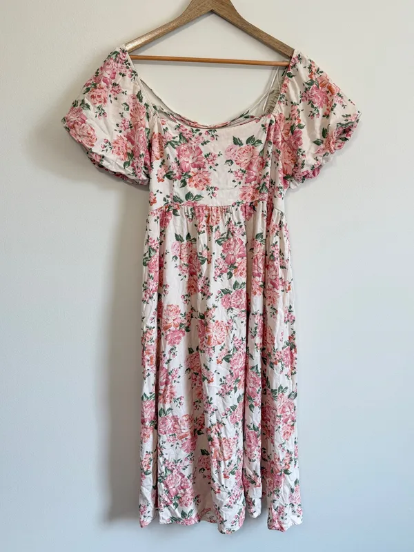 Altar'd State Floral Midi Dress Size Large Pink Wedding Cameron Linen - Image 2