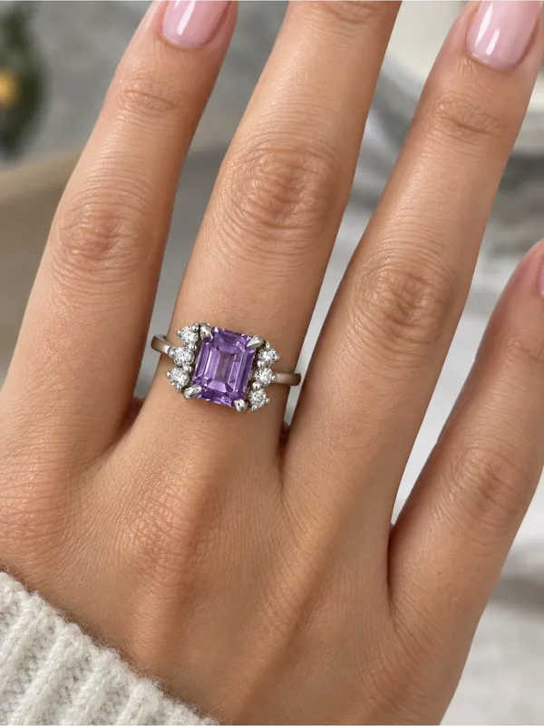 Estate Sterling Silver 925 Purple White CZ Ring VERY PRETTY Size 6.50 - Image 3
