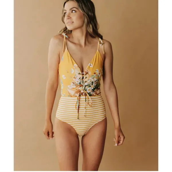 Albion Fit The Rachel Yellow Floral One-Piece Size Medium - Image 9