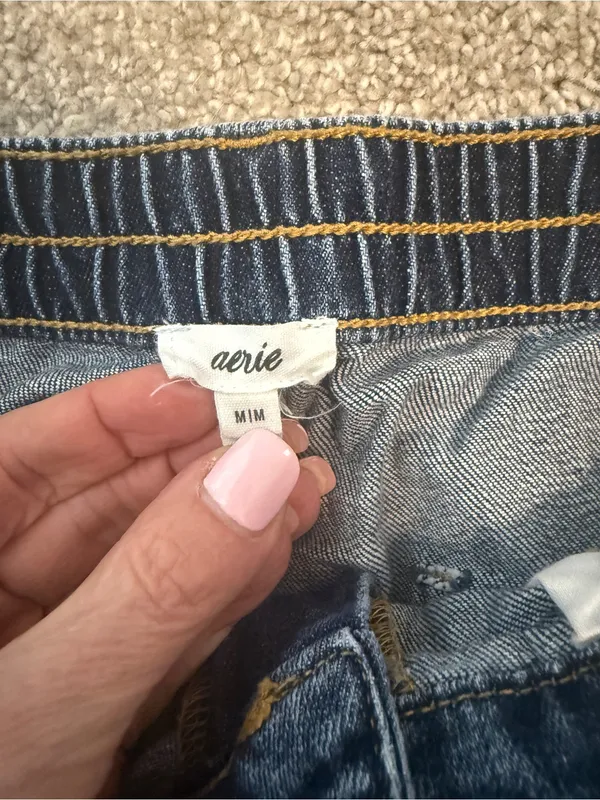 aerie Dark Blue Distressed Denim Shorts - Image 3