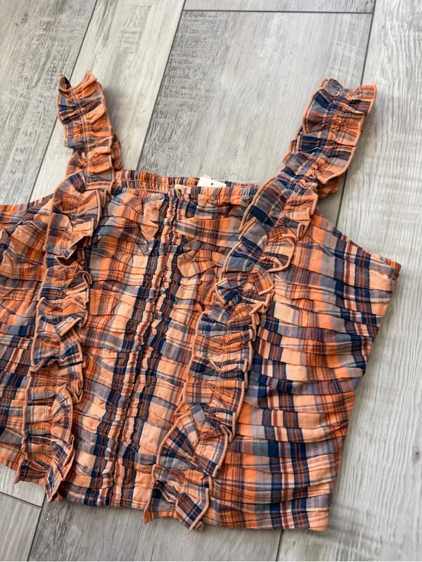 NWT Verb by Pallavi Singhee Anthropologie Cotton Ruffle Plaid Gingham Top medium - Image 8