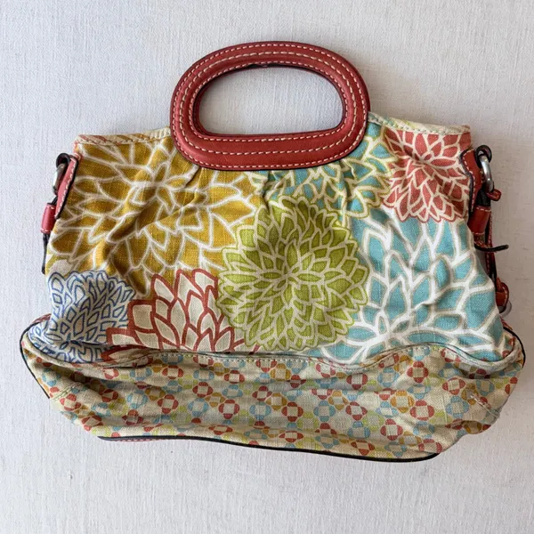 Fossil Floral Canvas Leather Trim Satchel Tote Bag Womens Large Multicolor - Image 11