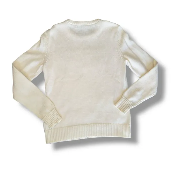 VTG Lauren Ralph Lauren American Flag Cotton Knit Sweater Cream Women Medium Y2K - Image 3