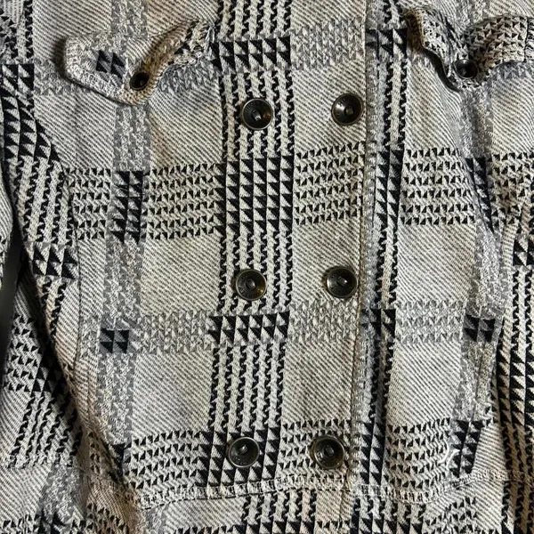 Hurley‎ Women Small Grey Black Plaid Double Breasted Pea Coat Jacket Cotton Knit - Image 3