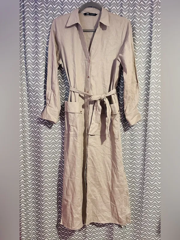 Zara | Linen Blend Midi Dress, Small - Image 2