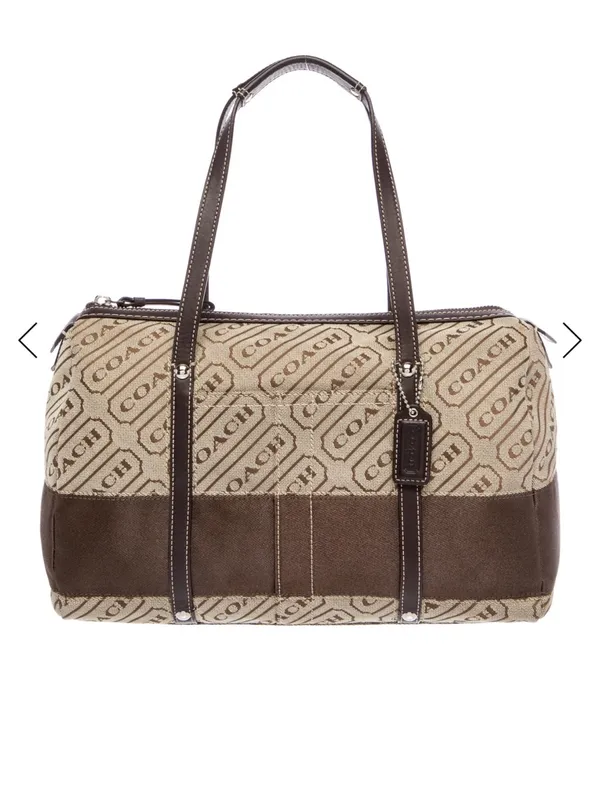 Coach Beige Signature Canvas Top Handle Tote with Dark Brown Leather Trim - Image 2