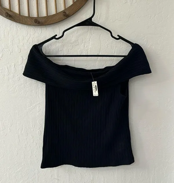 Madewell Black Ribbed Off Shoulder Top Medium - Image 5