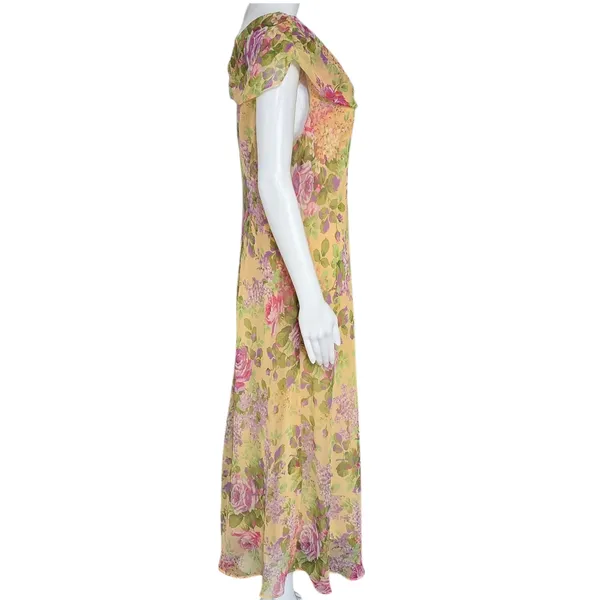 Vintage Miss Dorby 90s Buttercream Chiffon Floral Maxi Dress – Size 16 - Image 4