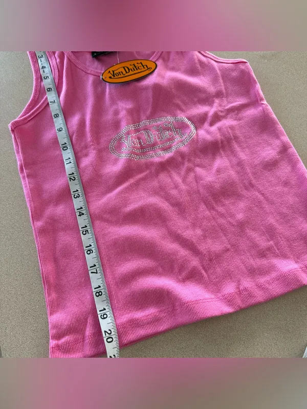 Von Dutch Hot Pink Rhinestone Logo Ribbed Tank size X-Large - Image 9