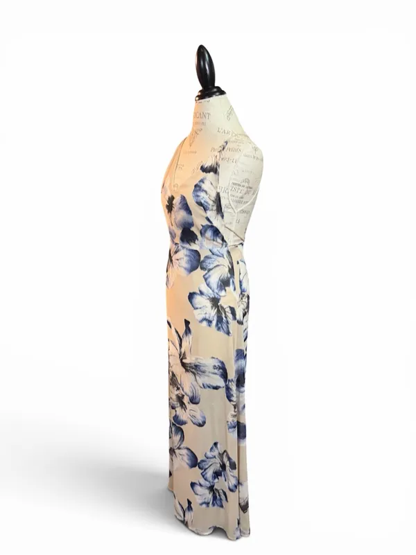 LUSH Long Ivory & Blue Floral Maxi Dress Sz S - Image 10