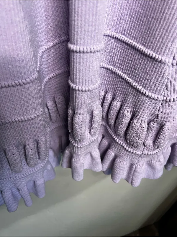 Maeve by Anthropologie Promenade Pointelle Purple Knit Ruffle Sweater Dress - Image 7