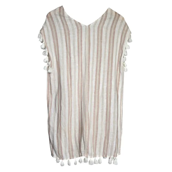 C&C California Womens Linen Blend Striped Tassel V-Neck Swim Cover Up Dress M‎ - Image 2