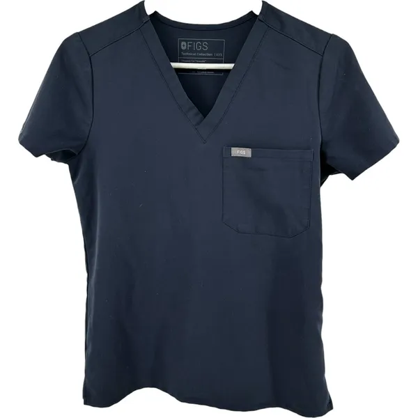 Figs Catarina Scrub Top Chest Pocket V-Neck Side Slits Charcoal Gray XXS - Image 2
