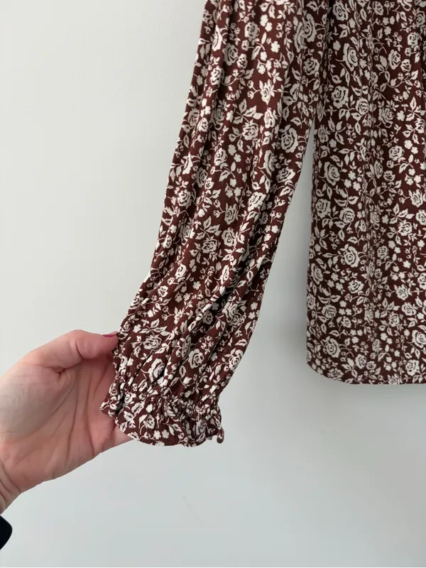 Reformation Amira Long Sleeve Floral Boho Blouse Chocolatier Brown White XS - Image 6