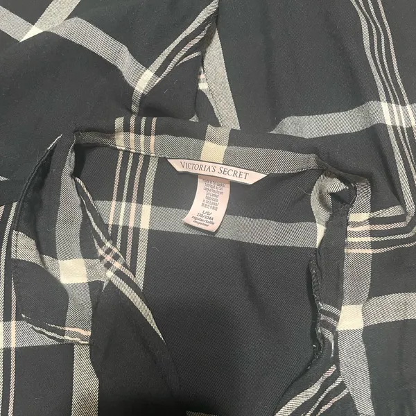 Victoria's Secret Black & White Plaid Button-Up Pajama Set - Image 5