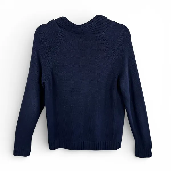Talbots Vinatge Navy Blue Shawl Collar Button Front Cardigan Sweater Cotton S - Image 2