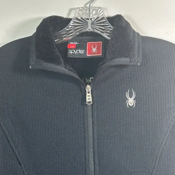 Spyder Womens Black‎ Waffle Knit Full Zip Faux Fur Lined Sweater Jacket Small - Image 7