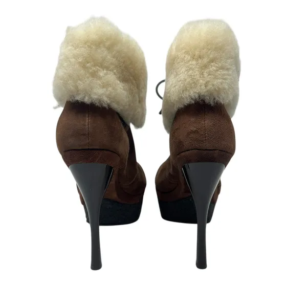 L.A.M.B Pier Booties Suede Shearling Platform‎ Boots High Heels Brown Size US 8 - Image 9
