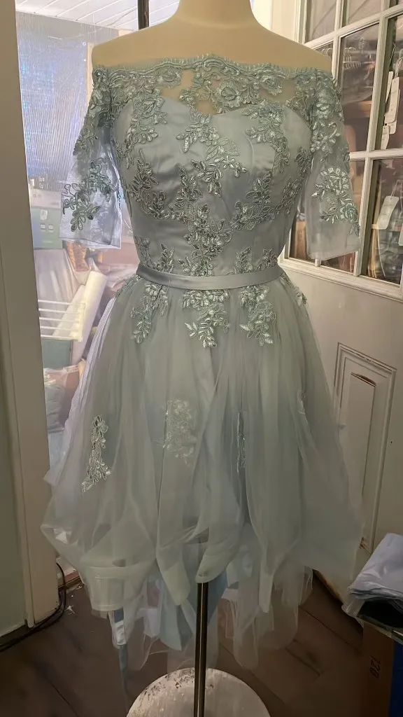 Amazon Women's high low prom dresses formal wedding party gowns with sleeves appliques - Image 3