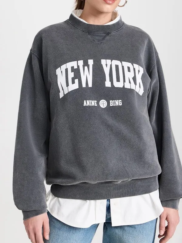 Anine Bing Ramona New York University Sweatshirt Crewneck Washed Black Gray XXS - Image 3