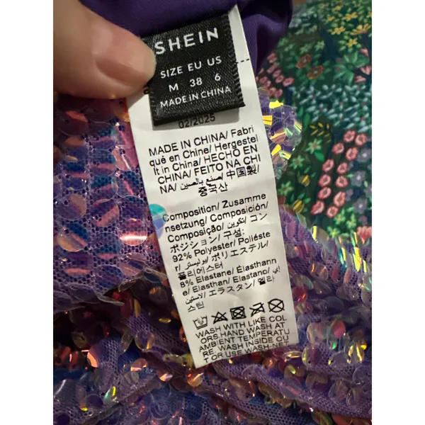 Shein Purple Iridescent Sequin Halter Mini Dress Fairycore Bodycon Size 6 M - Image 4