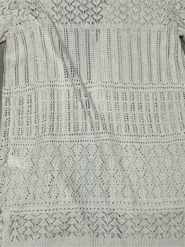SO Goods for Life Ivory Cream Pointelle Knit Open Front Duster Cardigan Size M - Image 7