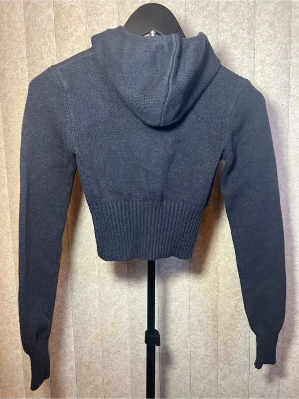 Edikted XS Dark Navy Cropped Double Zip Knit‎ Hoodie Sweater Y2K - Image 2