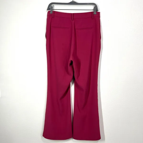UNIQLO Drape Flared Pants Womens 8 Fuchsia Red Front Back Pockets Zip‎ Classic - Image 2