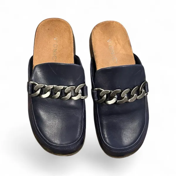 Vionic Navy Blue Georgie Leather Mule Classic Loafer Clog Chain Shoes 6 - Image 2