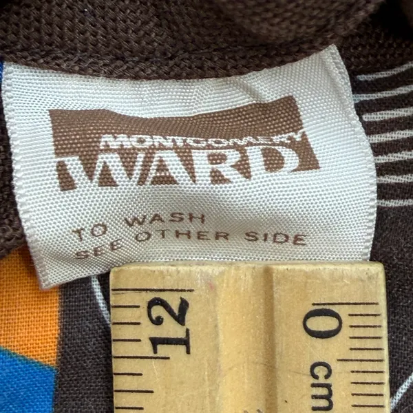 Vtg Montgomery Ward Dress Womens M Patchwork Brown Retro Mod 70s Whimsy Hippie - Image 3