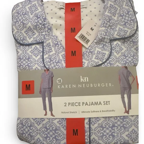 NWT Karen Neuburger Women's Notch Collar 2-piece PJ Set Blue M - Image 6