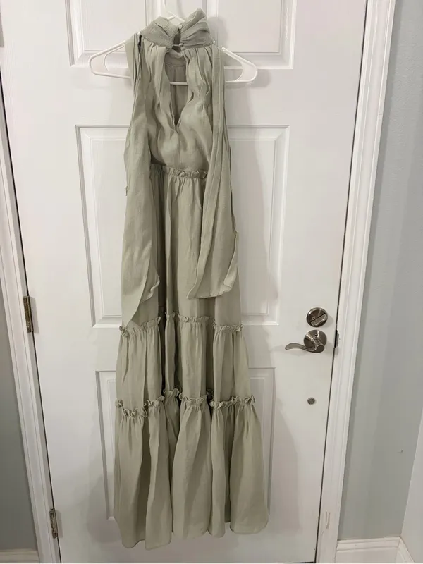 MARBLE Light Sage Tiered Halter Maxi Dress Green Size M - Image 5