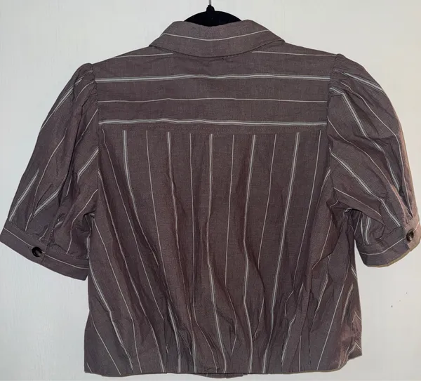 Boutique 27 Miles Malibu Brown Striped Linen Button Blouse - Image 2