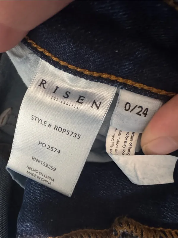 Risen Jeans Distressed High Waisted Flare Raw Frayed Shadow Hem 0/24 - Image 7