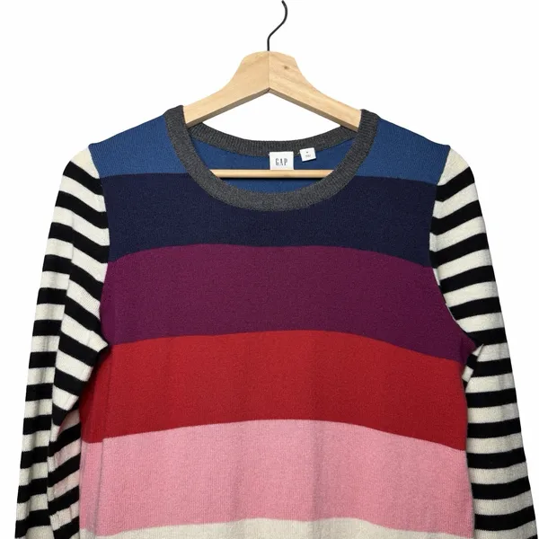 Gap Women's Small Rainbow Stripe Multicolor Merino Wool Blend Crewneck Sweater - Image 4