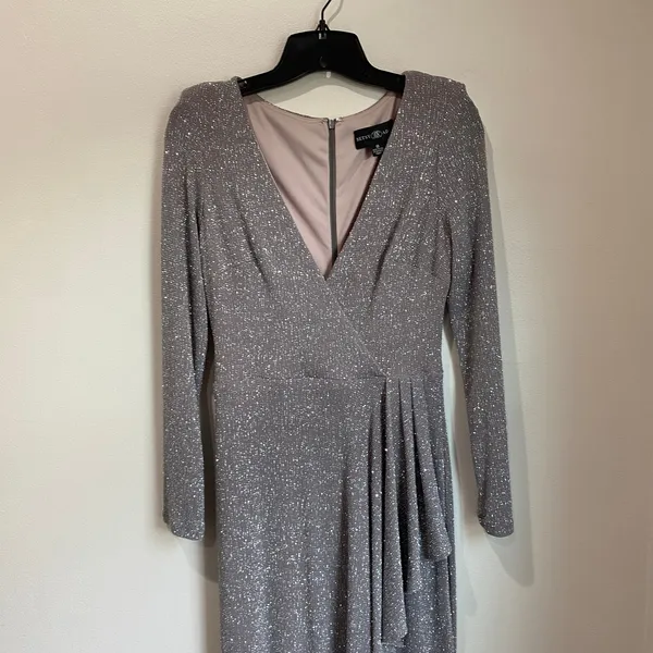 Betsy & Adam Long Sleeve Glitter Knit Gown‎ maxi ball gown prom wedding Size 8 - Image 11
