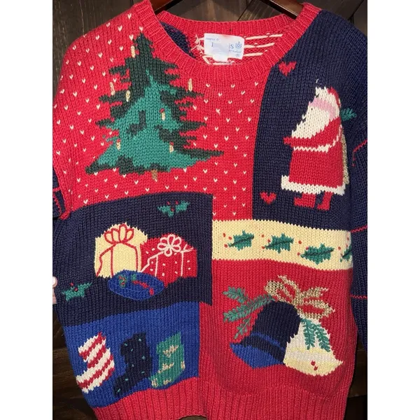 VTG Dean's of Scotland Patchwork Sweater Medium Ugly Christmas‎ Heavy Knit - Image 3