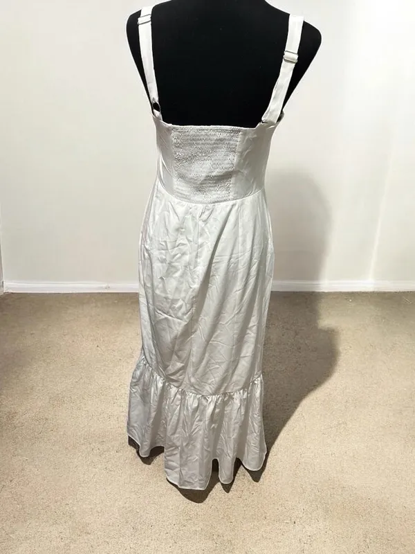 White Square-Neck Slip Dress with Ruffle Hem - Image 3