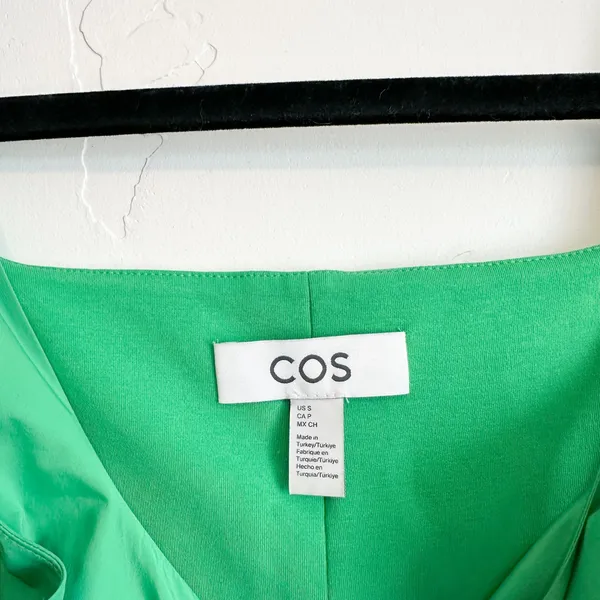 COS | Contrast Panel Cotton Blend A-Line Mini Dress in Bright Green - Image 6