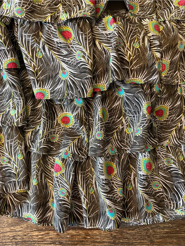 Liberty of London Target Sundress Womens Small Grey Peacock Tiered Ruffle EUC - Image 5